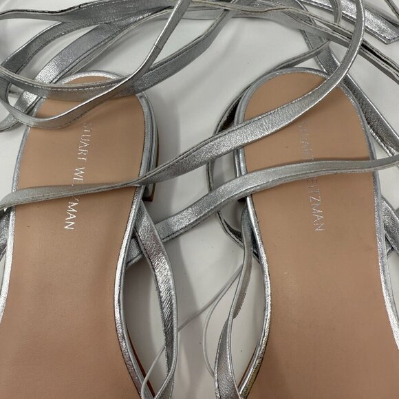 Stuart Weitzman Anita Metallic Leather Ankle Strap Flat Sandals Women's 7 NWOB - Picture 9 of 16